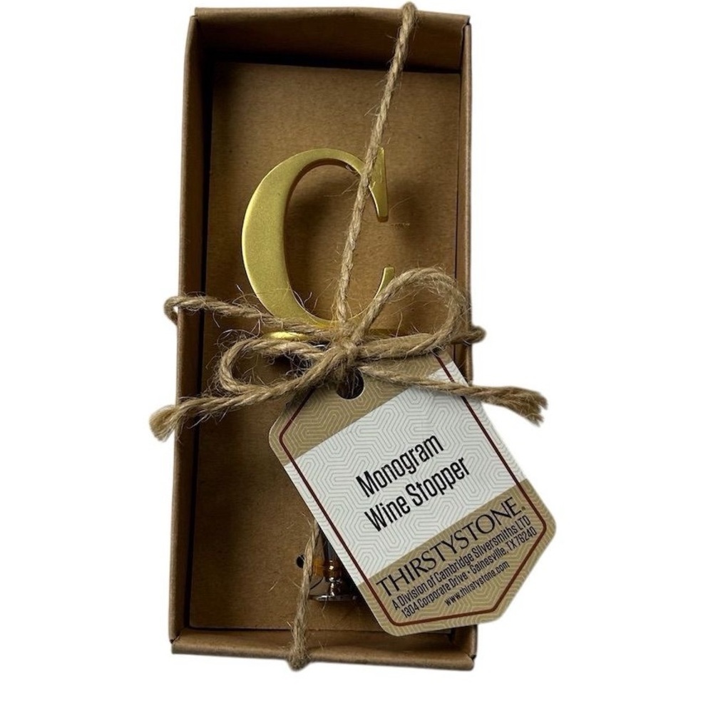 Thirstystone Gold Monogram Wine‎ Stopper "C" with Gift Box